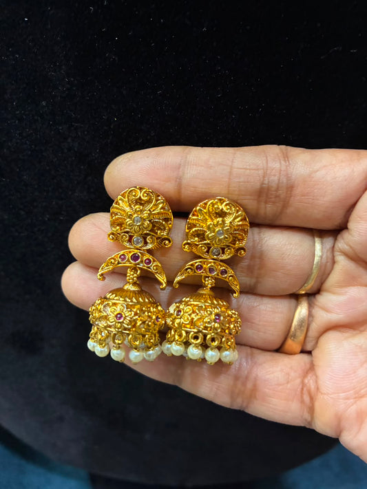 Traditional Antique gold-plated Lakshmi Jhumka Earrings