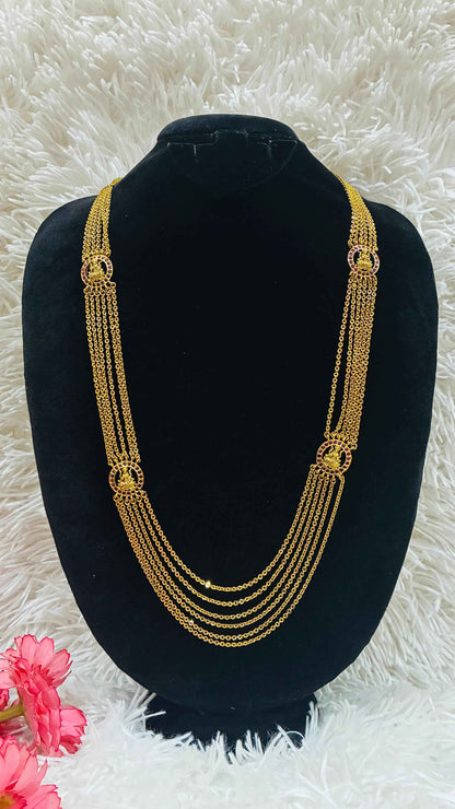 Long Haram - 6 Lines Chandraharam with Stoned side Pendants