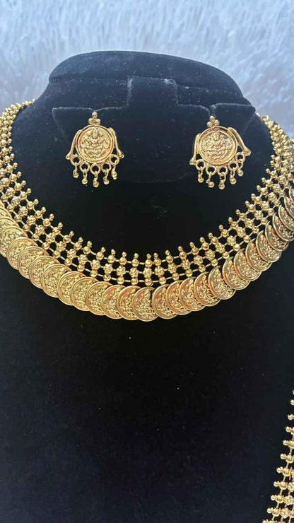 Bridal Wear Combo Set- Micro Gold plated Long Haram & Short Necklace with Earrings