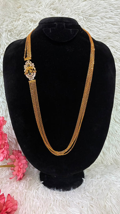 Necklace - 5 Lines Elephant Motif Chandraharam - Green