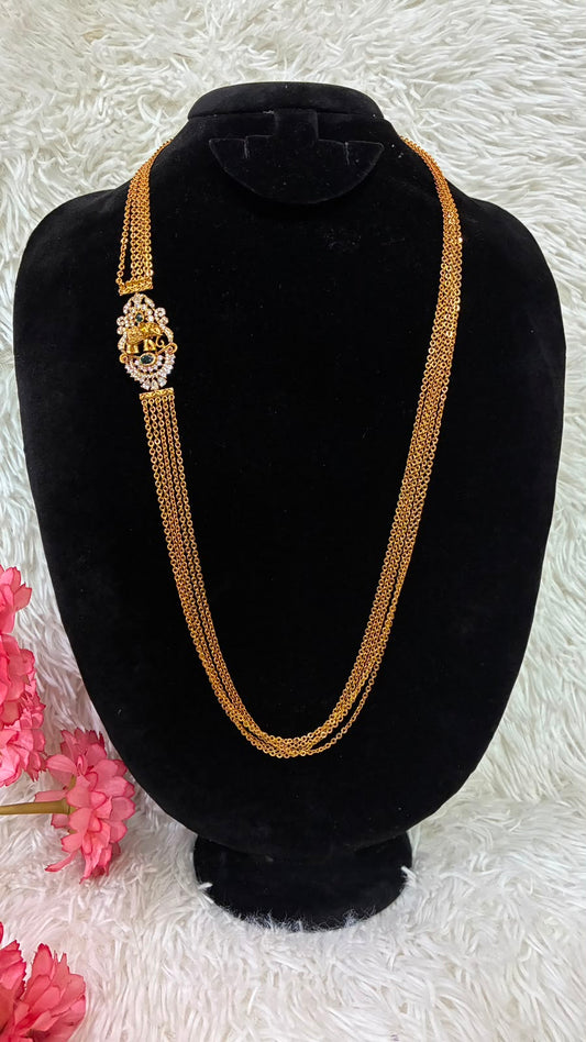 Necklace - 5 Lines Elephant Motif Chandraharam - Green