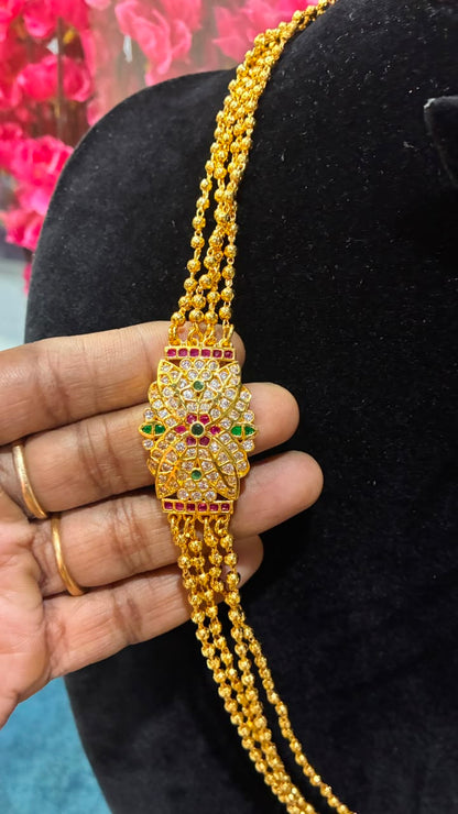 Micro Gold Plated 4 Layered Long Haram/Miryala Haram/Chandraharam