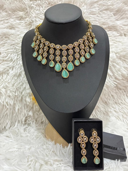 Potta Stone Necklace set with Teardrop Earrings - Sea Green