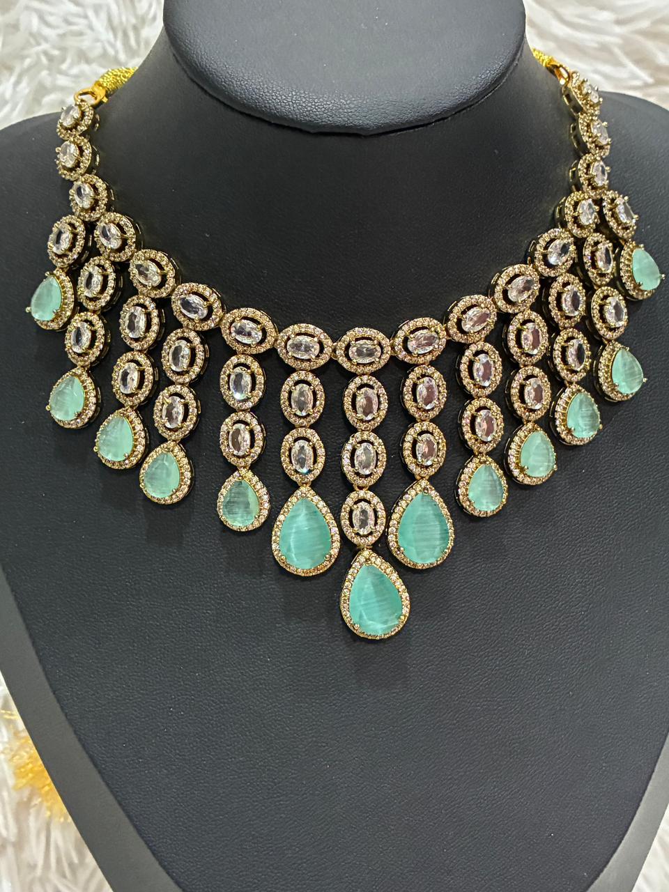 Potta Stone Necklace set with Teardrop Earrings - Sea Green