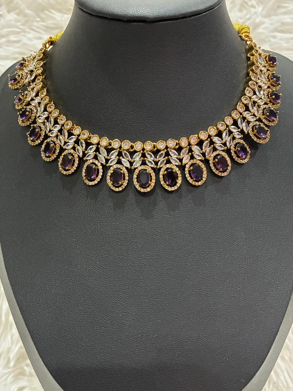 Victorian Jewellery Set featuring American diamonds and purple stones