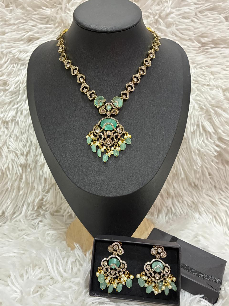 Designer Necklace Set with Turquoise Stones