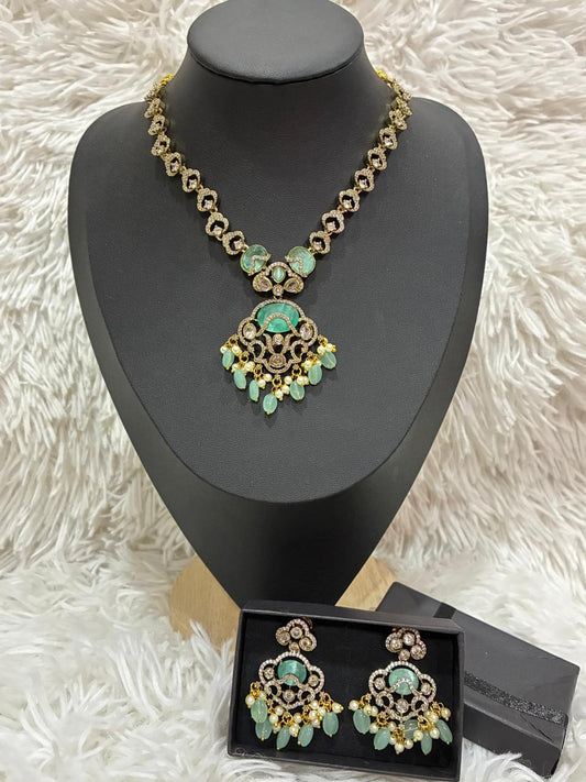 Designer Necklace Set with Turquoise Stones