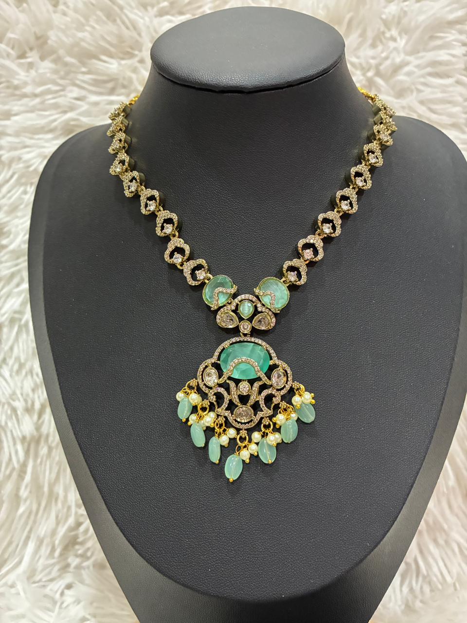 Designer Necklace Set with Turquoise Stones