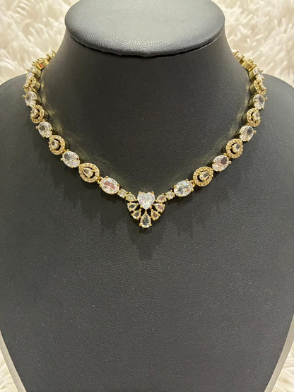 Polki necklace set featuring moissanite stones and a diamond-style frame