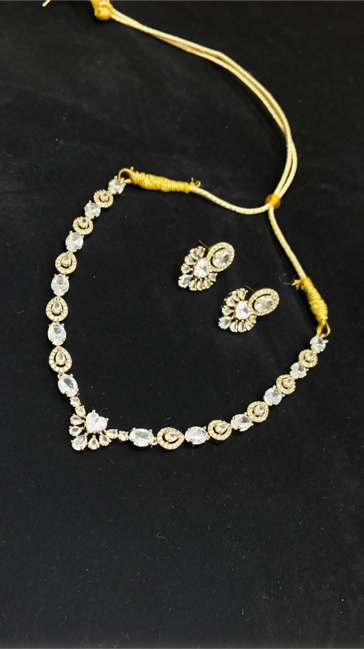 Polki necklace set featuring moissanite stones and a diamond-style frame