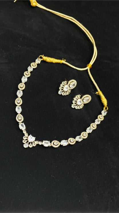 Polki necklace set featuring moissanite stones and a diamond-style frame