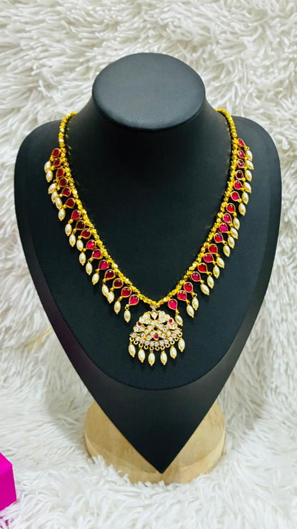 Drop Shaped Telangana Traditional Gundla Haram - Handmade and Micro Gold Plated