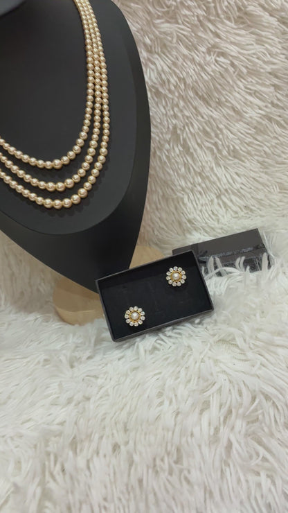 Classic 3-Strand original Swaroski Pearl Haram with Studs