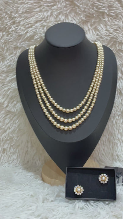 Classic 3-Strand original Swaroski Pearl Haram with Studs