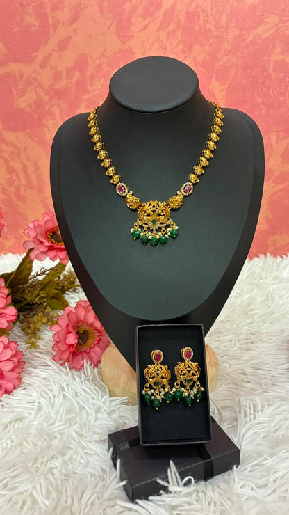 Gold-plated Peacock Motif short necklace set