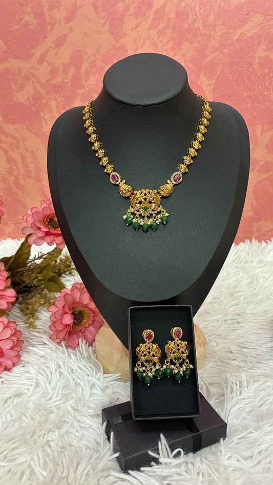 Gold-plated Peacock Motif short necklace set