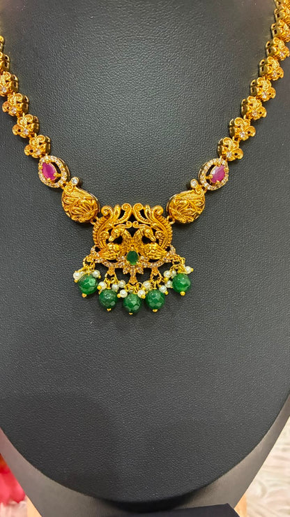 Gold-plated Peacock Motif short necklace set