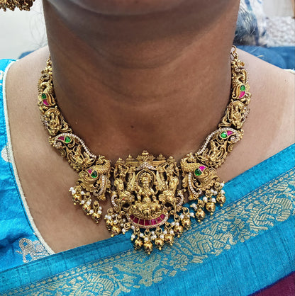 Gold-plated temple style Lakshmi motif Nakshi necklace set