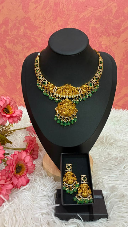 Gold-plated temple style Lakshmi motif necklace set
