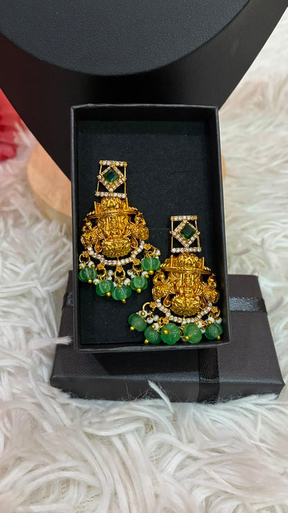 Gold-plated temple style Lakshmi motif necklace set
