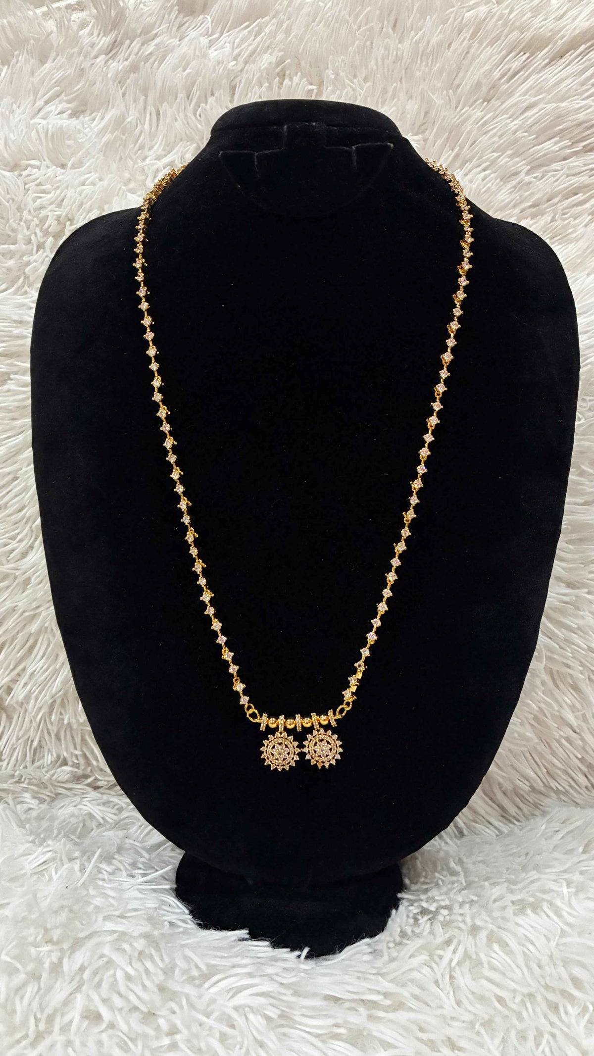 Diamond Replica Thali Chain with Locket featuring a gold-toned chain